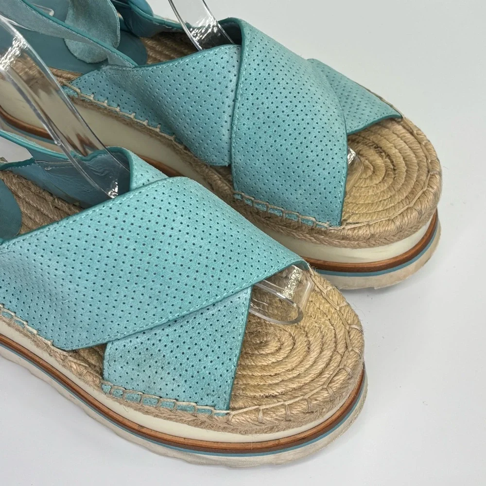 SH4 Marc Fisher LTD Gellyn Slingback Espadrille Platform Sandal Turquoise Size 7